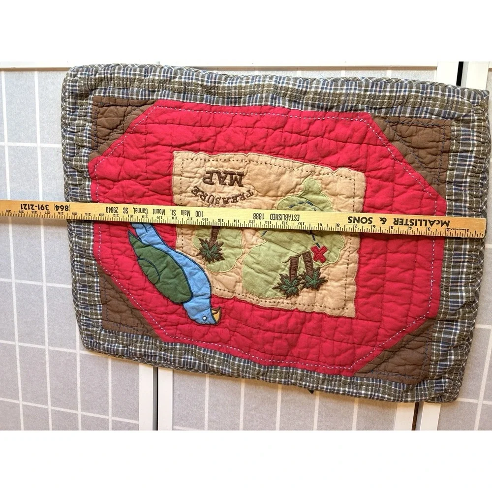 Vintage Company Store Kids Pirate Treasure Map Applique Quilt Parrot Pillow Sham